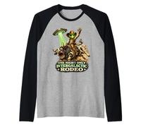 Alien Cowboy Bull Riding Rodeo OVNI Western Sci-Fi Funny Camiseta Manga Raglan