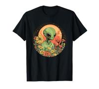 Alien entre flores bajo el cielo cósmico Camiseta