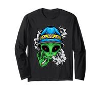 Alien Fumar Hierba Divertido Marihuana Alien UFO Cannabis 420 Manga Larga