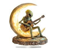 Alien Garden Statue, Figura decorativa de Boho Alien, Acrylic Moon Guitarist Decor, Unique Desk Sculptures, Collectible Home Decoration, (for Coffee Table, Living Room)