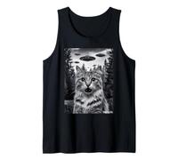 Alien Gato OVNI Bosque Misterio Retro Ciencia Ficción Arte Camiseta sin Mangas