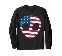 Alien Head Bandera Americana Patriótica - I Love USA America Fan Manga Larga
