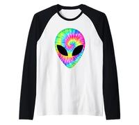 Alien Head Rainbow Tie Dye Hippie Estética Camiseta Manga Raglan