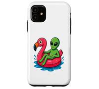 Alien on Flamingo Float Divertido Verano Piscina Dibujos Animados Arte Carcasa para iPhone 11