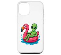 Alien on Flamingo Float Divertido Verano Piscina Dibujos Animados Arte Carcasa para iPhone 12/12 Pro