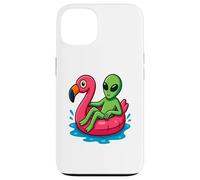 Alien on Flamingo Float Divertido Verano Piscina Dibujos Animados Arte Carcasa para iPhone 13