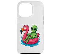Alien on Flamingo Float Divertido Verano Piscina Dibujos Animados Arte Carcasa para iPhone 13 Pro