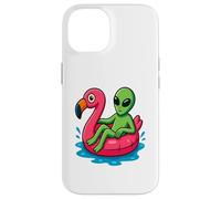 Alien on Flamingo Float Divertido Verano Piscina Dibujos Animados Arte Carcasa para iPhone 14