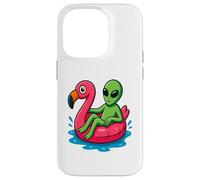 Alien on Flamingo Float Divertido Verano Piscina Dibujos Animados Arte Carcasa para iPhone 14 Pro