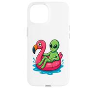 Alien on Flamingo Float Divertido Verano Piscina Dibujos Animados Arte Carcasa para iPhone 15