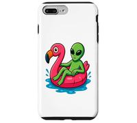 Alien on Flamingo Float Divertido Verano Piscina Dibujos Animados Arte Carcasa para iPhone 7 Plus/8 Plus