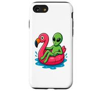 Alien on Flamingo Float Divertido Verano Piscina Dibujos Animados Arte Carcasa para iPhone SE (2020) / 7 / 8