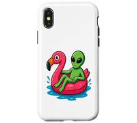 Alien on Flamingo Float Divertido Verano Piscina Dibujos Animados Arte Carcasa para iPhone X/XS