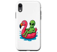 Alien on Flamingo Float Divertido Verano Piscina Dibujos Animados Arte Carcasa para iPhone XR
