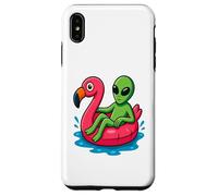 Alien on Flamingo Float Divertido Verano Piscina Dibujos Animados Arte Carcasa para iPhone XS Max