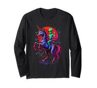 Alien Rides Rainbow Unicorn Retro Area 51 Manga Larga