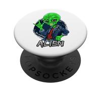 Alien Rockstar Funny Martian Outer Space Sci Fi Invasión PopSockets PopGrip Adhesivo