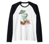 Alien Santa Sobrealimentado por OVNI | Retro Sci-Fi Christmas Chaos Camiseta Manga Raglan