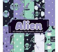 Alien Scrapbook Paper Craft Pad: 10 Alien & Spaceship Designs, 20 Double-Side Sheets Printed on 8.5"x8.5" Size Paper With Premium Color. Perfect for ... Album, DIY School Project & More!