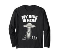 Alien UFO My Ride Is Here Funny Flying Saucer Men Women Kids Manga Larga
