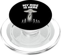 Alien UFO My Ride Is Here Funny Flying Saucer Men Women Kids PopSockets PopGrip para MagSafe