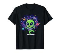 Alien Verde Kawaii Bailando En Galaxia Colorida Camiseta