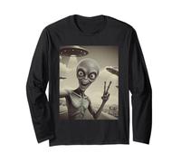 Alien Visit Selfie Area 51 Divertido Signo de Paz Encuentro OVNI Manga Larga