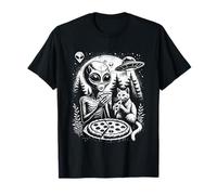 Alien Y Gato Comer Pizza Aliens Creyente Gatos Amante Divertido Camiseta