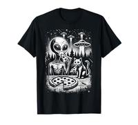 Alien Y Gato Comer Pizza Aliens Creyente Gatos Amante Divertido Camiseta