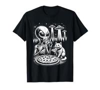 Alien Y Gato Comer Pizza Aliens Creyente Gatos Amante Divertido Camiseta