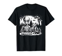 Alien Y Gato Comer Pizza Aliens Creyente Gatos Amante Divertido Camiseta