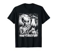 Alien Y Gato Comer Pizza Aliens Creyente Gatos Amante Divertido Camiseta