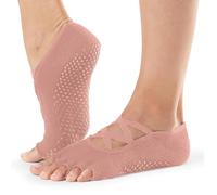 Alienjoy Calcetines de yoga para mujer con tirantes, asas antideslizantes, sin dedos, calcetines antideslizantes para pilates, barre, ballet, entrenamiento, danza, rosa claro, Talla única