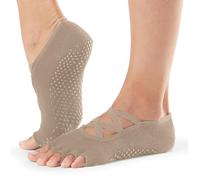 Alienjoy Calcetines de yoga para mujer con tirantes, asas antideslizantes, sin dedos, calcetines antideslizantes para pilates, barre, ballet, entrenamiento, danza, caqui, Talla única