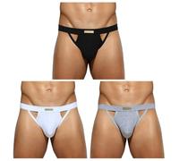 Alienjoy Jockstrap String Tanga para Hombres Sexy Hombres G-Strings Ropa Interior Elástico Algodón Bragas Tanga Atlético Apoyo Deportivo Calzoncillos, Negro/blanco/gris (3 unidades), S