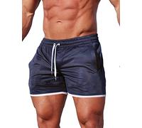 Alienjoy Pantalones cortos para hombre, deportivos, para correr, verano, entrenamiento, para exteriores, con bolsillos, secado rápido, azul oscuro, M