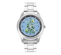 Aliens and Bigfoot - Reloj de pulsera de cuarzo personalizado de acero inoxidable con números arábigos para hombres y mujeres