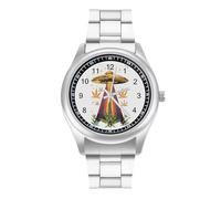 Aliens and Weed - Reloj de pulsera de cuarzo personalizado de acero inoxidable con números arábigos para hombres y mujeres