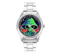 Aliens and Weed - Reloj de pulsera de cuarzo personalizado de acero inoxidable con números arábigos para hombres y mujeres