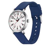 Alienwork IK EasyTime Reloj Hombre Mujer Plateado Pulsera de Silicona Azul Marino Blanco Tiempo de Lectura Fácil Cambio Correa con Liberación Rápida Impermeable
