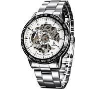 Alienwork IK Reloj Automático Hombre Mujer Plateado Pulsera de Metal Acero Blanco Esqueleto