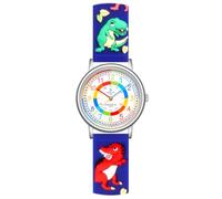 Alienwork Kids Dino T-Rex Reloj de Aprendizaje Infantil Niño Niña Plateado Azul Marino Abigarrado niños Impermeable 5 ATM Tiempo de Aprender