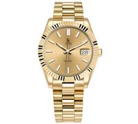Alienwork Reloj Hombre Mujer Oro Pulsera de Metal Acero Calendario Fecha Clásico Elegante