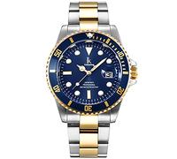 Alienwork Reloj Hombre Mujer Plateado Pulsera de Metal Acero Calendario Fecha Azul Marino Clásico Elegante