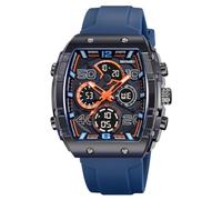 Alienwork Reloj Hombre Relojes Negro Pulsera de Silicona Azul Marino Calendario Fecha-Mes Cronógrafo Sport Multi-función