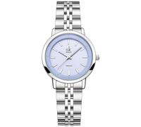 Alienwork Reloj Mujer Plateado Pulsera de Metal Acero Violeta Ultra-Delgada Elegante Correa de Metal