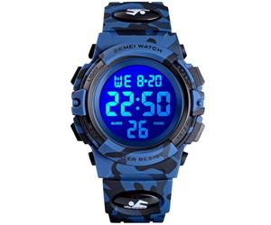 Alienwork Seven-Color LED Reloj Infantil Digital Niño Niña Azul Camuflaje Calendario Fecha-Mes Abigarrado Cronógrafo Sport Multi-función