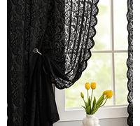 ALIGOGO Black Lace Curtains 63 Inches Length Elegant Vintage Floral Sheer Curtain Panels for Halloween Luxury Gothic Curtains for Bedroom Witchy/Goth Room Decor, 52 x 63 Black
