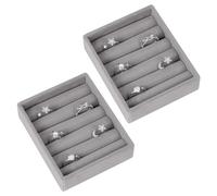 ALIIP Bandeja de Almacenamiento para Joyas, 10,5 x 8,7 x 2,8cm Bandeja Organizador de Joyería de Terciopelo, Organizador Joyas Apilables, Pequeño para Guardar y Exhibir Aretes y Anillos, Gris - 2pcs