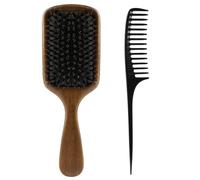 ALIIP Kit de Cepillo Cerdas Naturales, Cepillo Para el Cabello de Jabalí, Peine de Pelo de Cerdas de Jabalí con Peine de Cola Fina Rata, Cepillos de Pelo de Madera, Peines de Peluquería (2 Piezas)